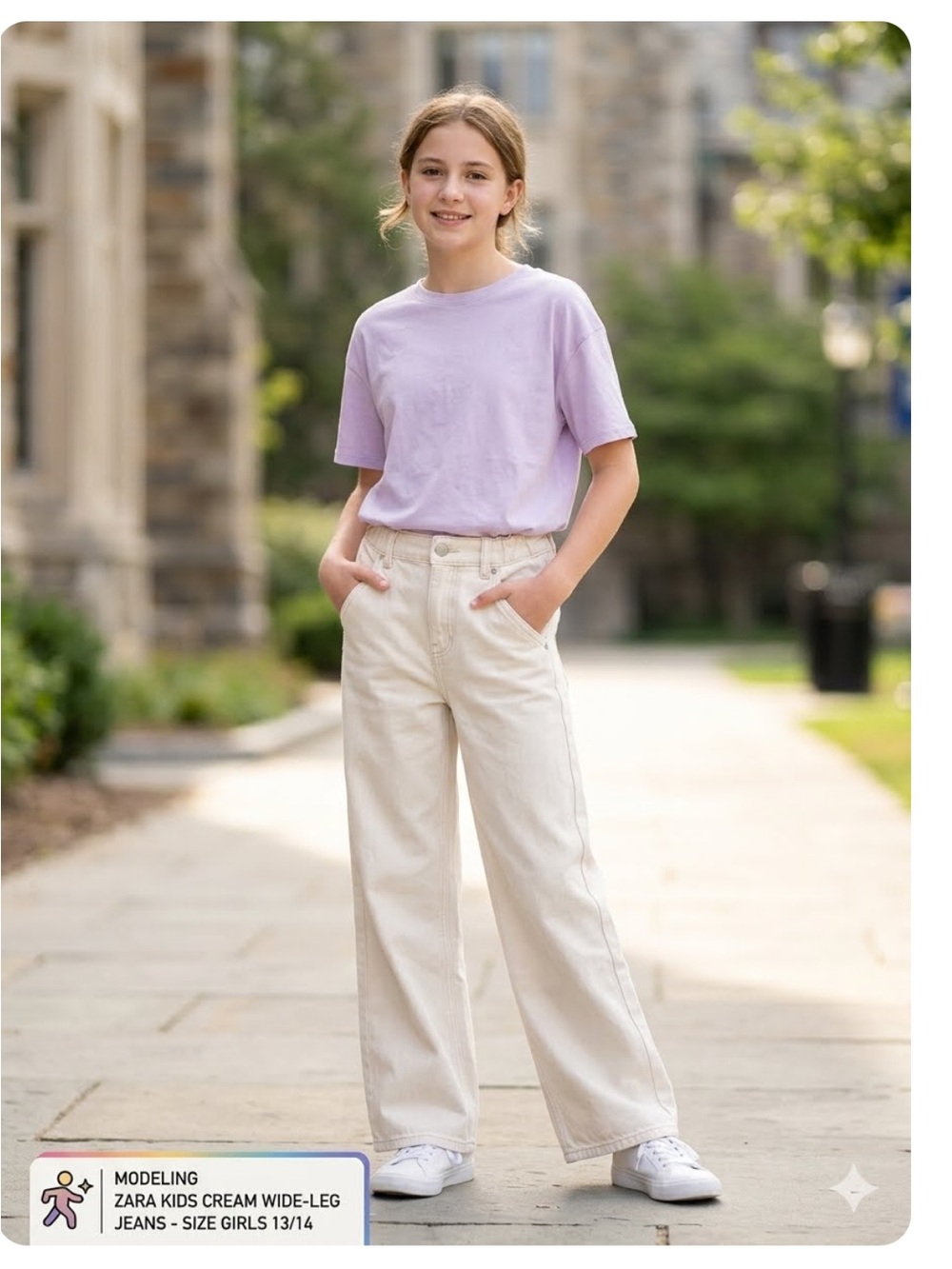 Zara Kids Cream Wide-Leg Jeans with herringbone detail - wardrobe staple